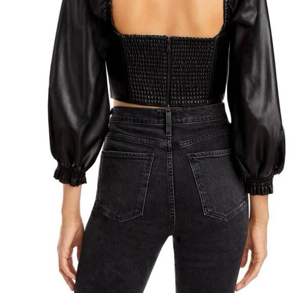 Alice + Olivia Faux Vegan Leather Black Crop Bustier Bronte Top 10 NWOT - Picture 3 of 10